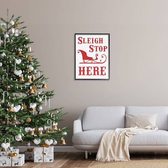 Stupell Industries Sleigh Stop Here Christmas Landing Sign Framed Giclee Art